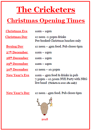 Image for Christmas 2018 Opening Times