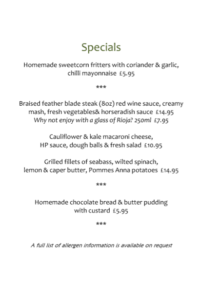 specials menu