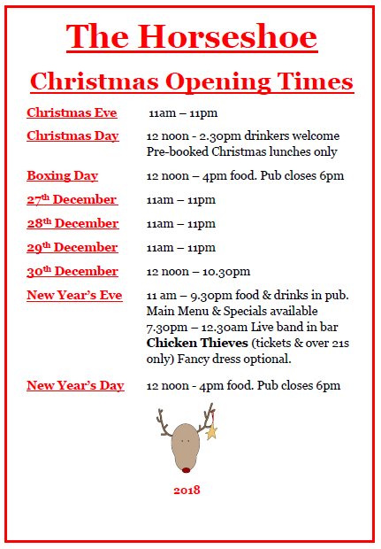 Image for Christmas 2018 Opening Times
