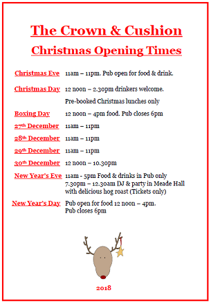 Image for Christmas 2018 Opening Times