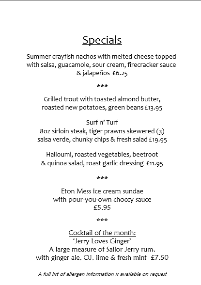 specials menu